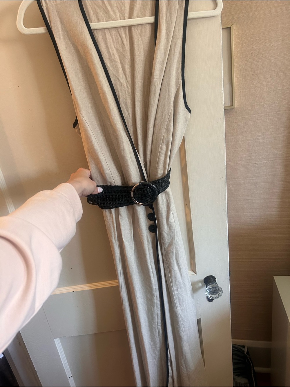 NWOT Zara Cream Midi Wrap Dress with Black Trim - Picture 4 of 6